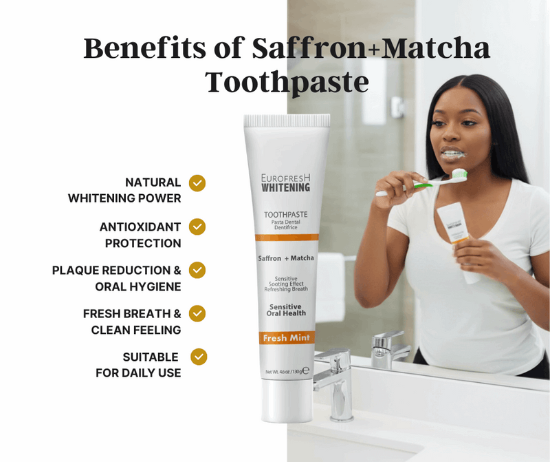 Eurofresh Whitening Toothpaste Duo – Miswak & Date Fruit + Saffron & Matcha | BOGO