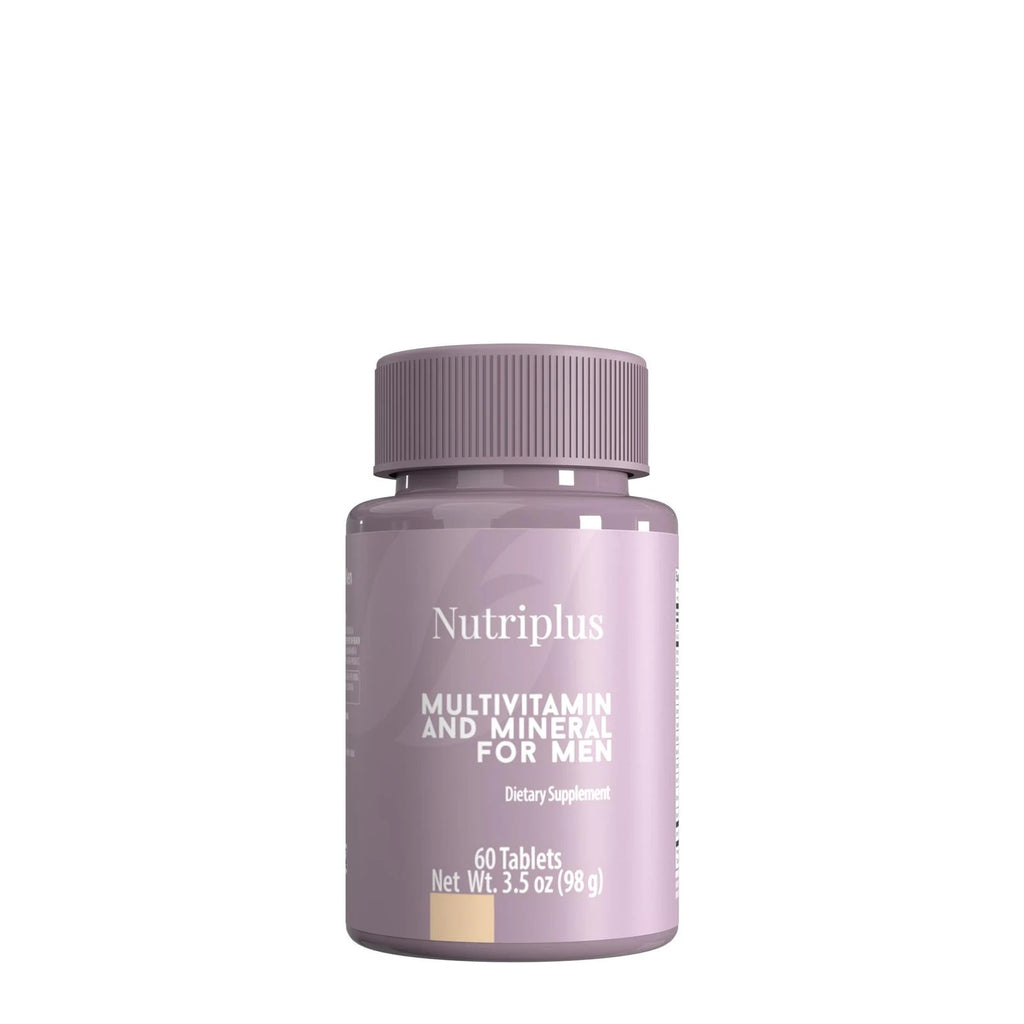 Purple supplement bottle labeled 'Nutriplus' on a white background