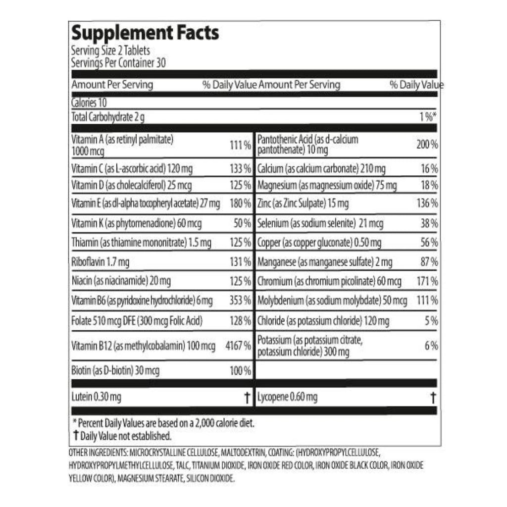 Supplement facts label with detailed nutritional information on a white background
